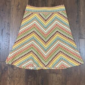 Nanette Lepore Chevron Yarn/Metallic Detail Yellow/Blue/Brown A-Line Skirt